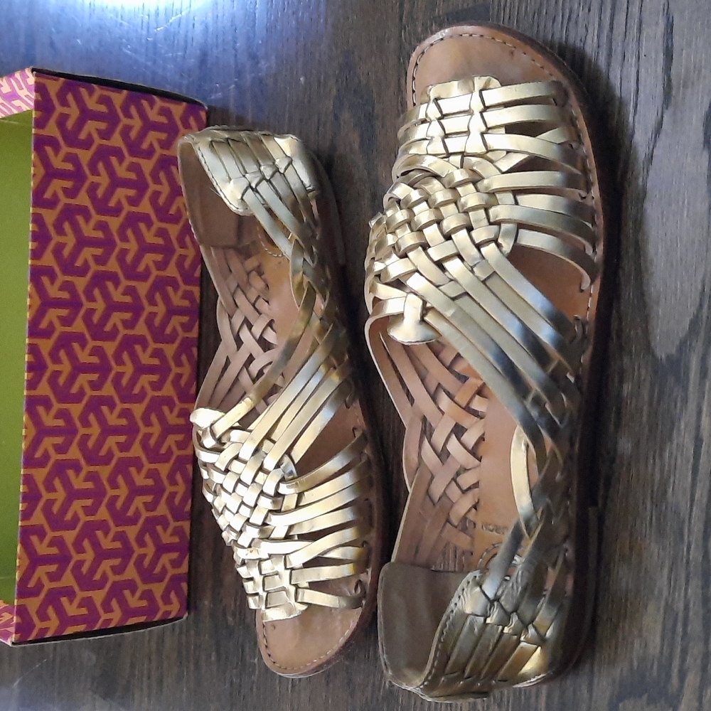 Tori Burch Gold Hurrache Sandals Size 8.5